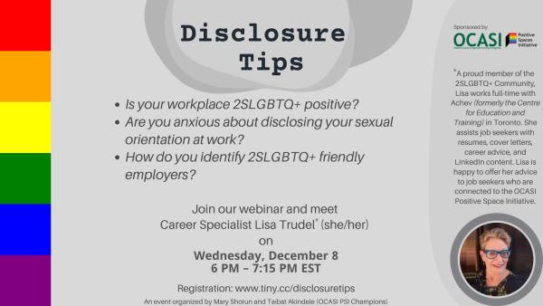 An event poster titled Disclosure Tips 
